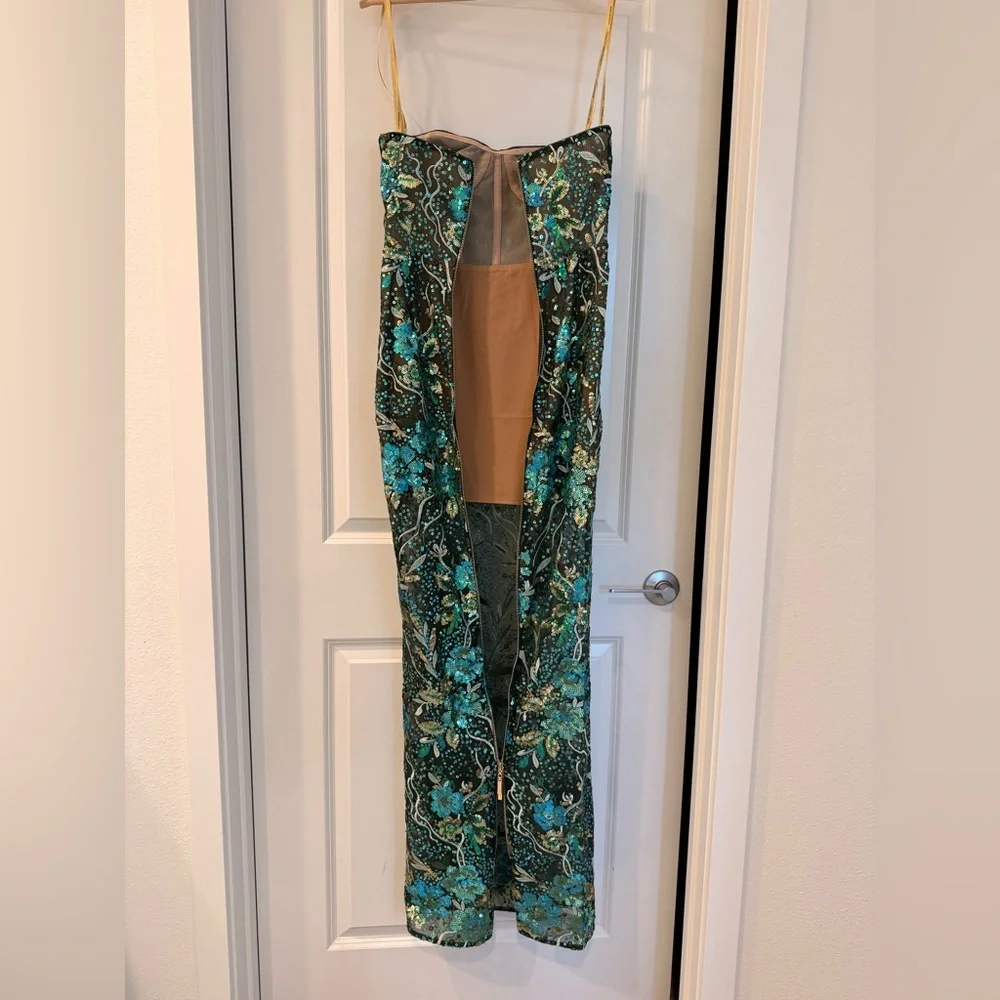 NWOT BRONX AND BANCO Dahlia Teal Multi Maxi Dress, Strapless Floral Gown - Picture 10 of 14